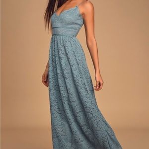 Lulus slate blue lace maxi bridesmaid dress